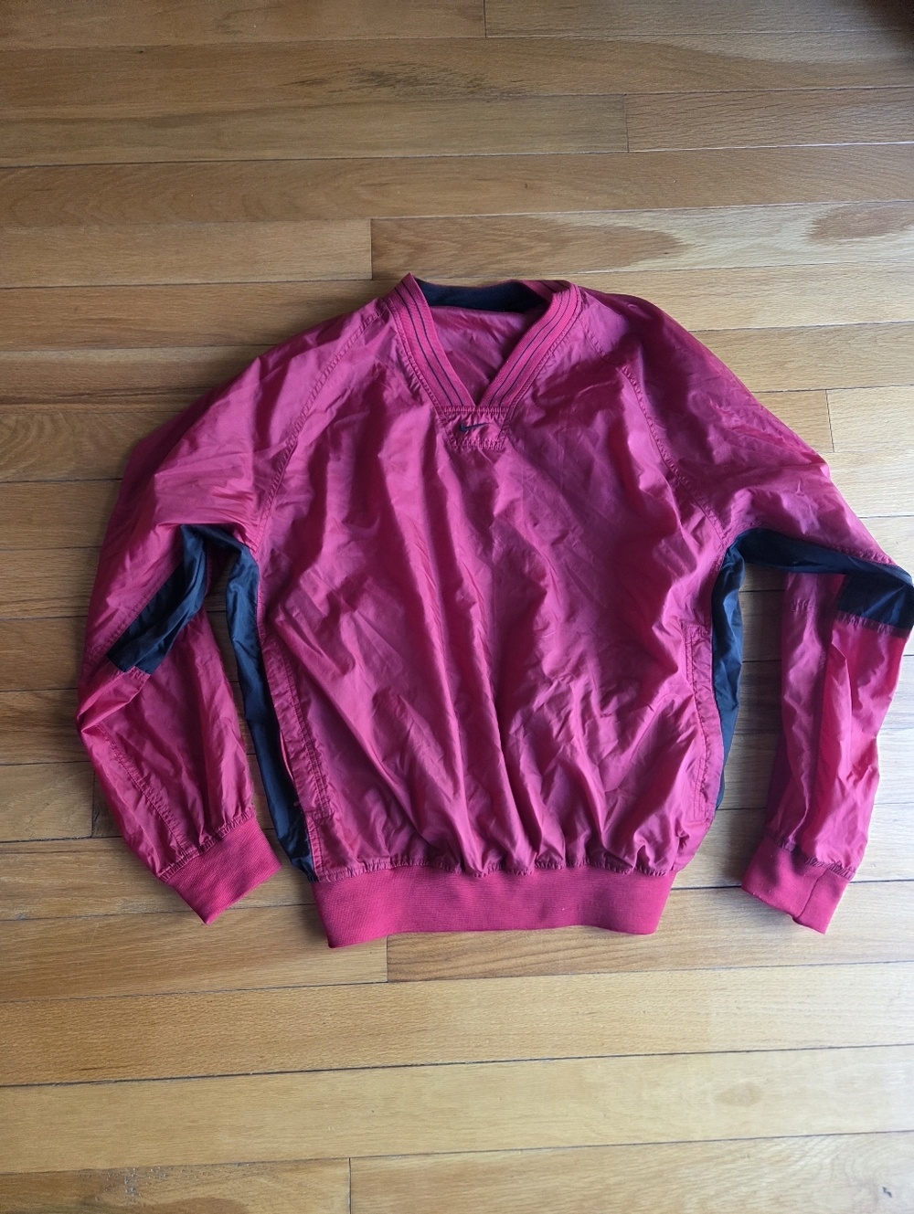 Vintage Nike Men's Red And Black Pullover V-Neck Windbreaker Size Large